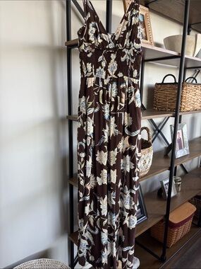 Patrons of Peace Brown Floral Jumper with Blue and Cream Accents